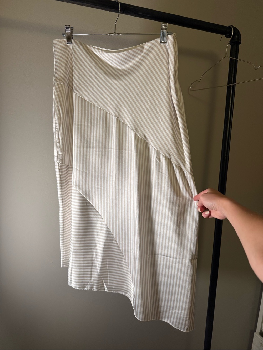 Princess Polly Cream & White Striped Asymmetrical Midi Skirt